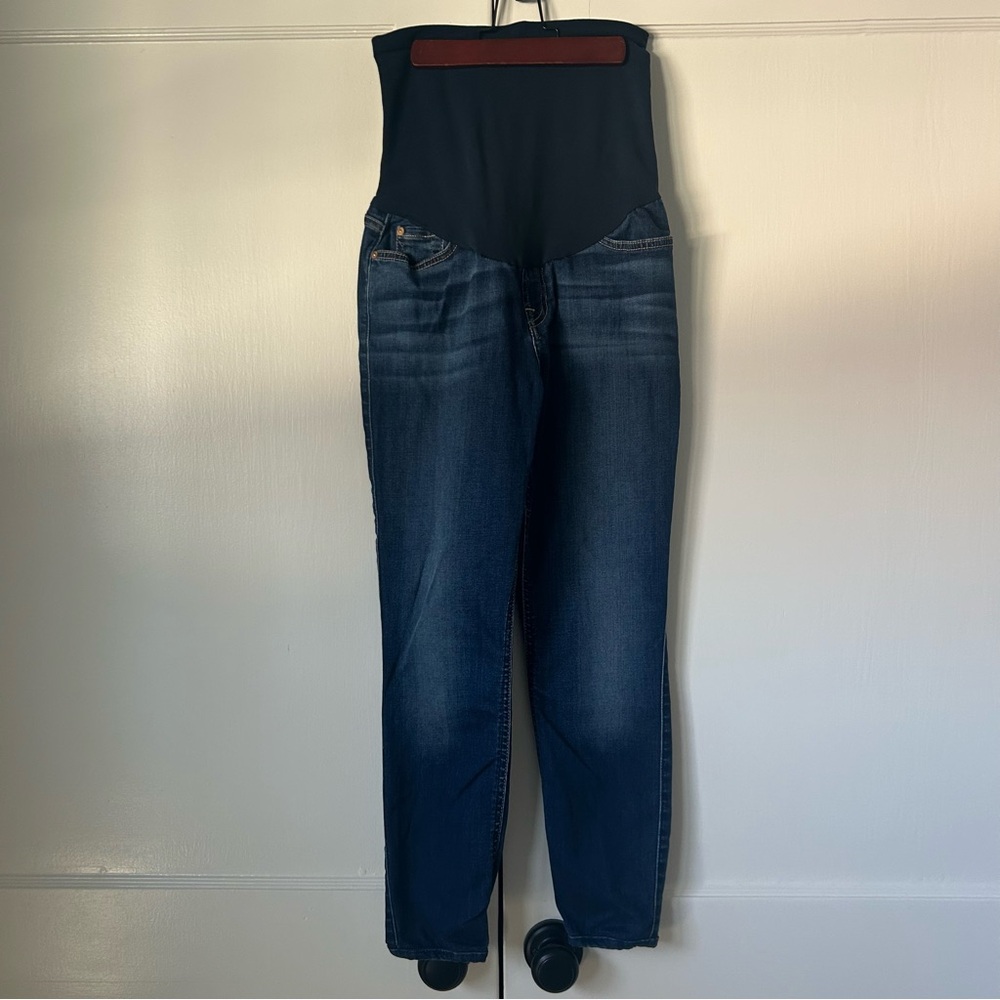 7 For All Mankind Women's Blue Maternity Skinny Jeans Full Panel Size 27 Petite